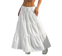 XFSRG Gonna Lunga Donna Estiva Elegante Vita Alta Elastica A Linea Bohemien Casual Maxi Gonne per Lavoro Spiaggia Vacanze(Bianco/S)
