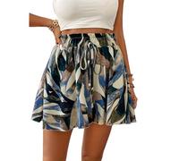 XFSRG Gonna Pantalone Donna Estivi Alta Vita Larga Elastica Eleganti Casual Corti Gonnapantalone con Cordoncino per Spiaggia Vacanze(Blu/XL)