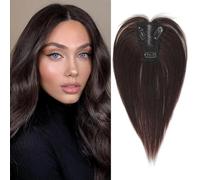 XFSRG Hair Topper Donna Capelli Sintetico Umani Frangia Laterale Clip in Posticci per Capelli per Capelli Diradati Fluffy Straight Hair Topper Senza Frangia (Marrone scuro)