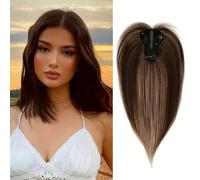 XFSRG Hair Topper Donna Capelli Sintetico Umani Frangia Laterale Clip in Posticci per Capelli per Capelli Diradati Fluffy Straight Hair Topper Senza Frangia (Marrone cioccolato)