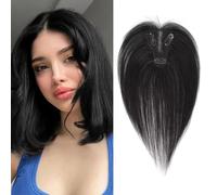 XFSRG Hair Topper Donna Capelli Sintetico Umani Frangia Laterale Clip in Posticci per Capelli per Capelli Diradati Fluffy Straight Hair Topper Senza Frangia (Nero)