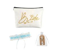 XFSRG Kit Addio al Nubilato Sposa e Amiche con Pochette Bride Giarrettiera in Pizzo Portachiavi con Perle e Ali Sacchetto Organza Etichette Ringraziamento Accessori Eleganti per Matrimonio