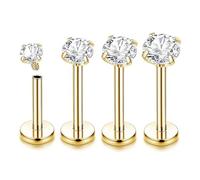 XFSRG Labret Piercing Elegante con Zircone Brillante Helix Orecchino in Titanio per Donna Gioielli Perfetti per Naso e Trago(Oro)