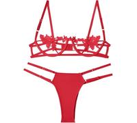 XFSRG Lingerie Donna Pizzo Set Completo Intimo Ricamato Strappy Design Reggiseno e Slip Abbigliamento Intimo Elegante Completi Intimi Sexy Reggicalze