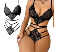 XFSRG Lingerie Donna Pizzo Set Triangolo Strappy Design Completo Intimo Abbigliamento Due Pezzi Reggiseno Elegante Trasparente Decorativo Reggicalze Intimi Sexy