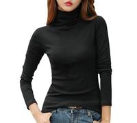 XFSRG Maglia Termica da Donna Maglietta Funzionale con Scollo Rotondo Collo Alto Base Layer Basic Top Intimo Traspirante Abbigliamento Termico Inverno (Nero)