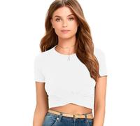 XFSRG Maglietta Manica Corta Donna Slim Fit T-Shirt Cotone Estiva con Girocollo Moda Crop Top Cime Camicia Maniche Corte Top Sexy Ombelico