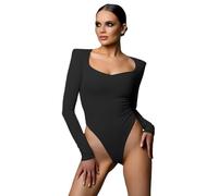 XFSRG Manica Lunga Body Donna Elasticizzato Bodysuit Basic Body a Tinta Unita Tuta Sottogiacca Casuale per Tutti i Giorni Appuntamenti Viaggi(nero S)