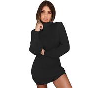 XFSRG Maniche Lunghe Vestiti Donna Elegante Abito Sexy Collo Alto Vestito Elasticizzato Casual Tubino in Maglia Autunno e Inverno(Nero/M)