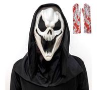 XFSRG Maschera Halloween Scream Ghostface Horror Set Ghostface Mask in Lattice con Guanti Spaventosi Maschera Horror Completa per Party Cosplay e Feste (Bianco-2)