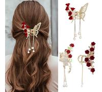 XFSRG Mollette Capelli Donna 3 Pezzi Fermagli Eleganti a Forma di Farfalla in Metallo con Rosé Perle e Nappa Accessori Capelli per Donne e Ragazze