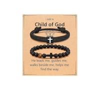 XFSRG None Bracciale Uomo Elegante Con Croce Nera E Perline Naturali - Gioielli Uomo Moderni Per Ogni Occasione (Nero 1)