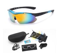 XFSRG Occhiali da Sole da Uomo Donna Anti UV400 Sportivi Bicicletta Antivento con 5 Lenti Intercambiabili Polarizzati e Custodia per Ciclismo Motociclismo Corsa Sci(Blu)