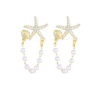 XFSRG Orecchini a Catena con Stella Marina e Perla da Donna Eleganti Orecchini Nappe con Zirconi Brillanti Dettaglio a Conchiglia Gioielli di Tendenza (Oro)