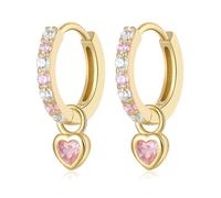 XFSRG Orecchini A Cerchio In Argento 925 Per Donne E Ragazze Come Huggies Con Ciondolo Cuore In Oro E Argento Ipoallergenici Per Bambini E Adulti (Oro)