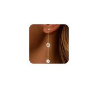 XFSRG Orecchini a Fiore da Donna con Perle Gioielli Donna Eleganti in Rame Pendenti Lunghi Fiore Orecchini Perla per Matrimonio Festa Quotidiano (Oro B)