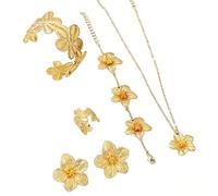 XFSRG Orecchini a Fiori Lunghi d'Oro e Anello Collane Anello Ipoallergenici Jewelry Set Regalo Particolari Eleganti Per Ogni Occasione