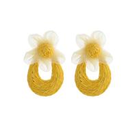 XFSRG Orecchini Boho a Fiore in Raffia Intrecciata Orecchini Estivi Leggeri Fatti a Mano con Fiori in Rete Trasparente Accessorio Naturale per Donna (Giallo)