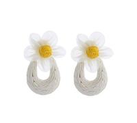 XFSRG Orecchini Boho a Fiore in Raffia Intrecciata Orecchini Estivi Leggeri Fatti a Mano con Fiori in Rete Trasparente Accessorio Naturale per Donna (Bianco)