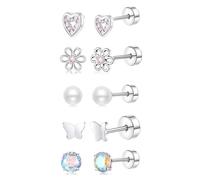 XFSRG Orecchini Clip Bambina Ragazza Anallergici Set 6 Paia Eleganti Design Farfalla Fiore Perle Cuore Moda Gioielli (Argento)