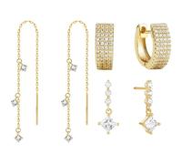 XFSRG Orecchini donna 3 pezzi Oro 14K con zirconi design stella e frange fluide Set versatile per combinazioni personalizzate per look quotidiano feste e appuntamenti