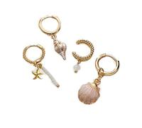 XFSRG Orecchini Donna 4 Pezzi Set con Conchiglia Stella Marina Pendenti Orecchio Orecchini Elegante Stile Moda Gioielli per le Vacanze al Mare