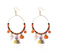 XFSRG Orecchini Donna Cerchio Halloween Orecchini Acciaio Inossidabile con Perline Nere e Rosse Design Pipistrello Accessorio Trendy per Feste (C)