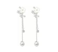XFSRG Orecchini Donna Fiore di Perla Orecchini Pendente in Zirconio Elegante Nappina Accessorio Moda Versatile e Grazioso