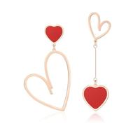 XFSRG Orecchini Donna Pendenti Cuore Asimmetrico Moda Gioielli Eleganti per Feste e Occasioni Speciali (Rosso)