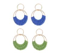 XFSRG Orecchini Donna Set da 2 Paia Orecchini in Rattan Intrecciato Fatti a Mano Earring Estivi in Paglia e Rafia Leggeri e Naturali per Spiaggia Vacanze e Look Boho (Blu e Verde)