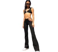 XFSRG Pantaloni da Donna Vita Alta con Scollo A Barchetta Yoga Pants Donna Zampa di Elefante Testurizzati A Gamba Larga Pantaloni da Notte Adatto per Viaggio Estate(Fascia, L)