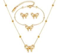 XFSRG Parure di gioielli con fiocco, collana, bracciale e orecchini placcati, stile chic, materiali di qualità, leggeri e ipoallergenici, ideale per compleanni, San Valentino e occasioni eleganti