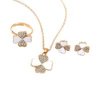 XFSRG Parure di Gioielli di Quadrifoglio con Portafortuna Collana Orecchini Anello con Zirconi Moda Gioielli Regalo per Donna Ragazze