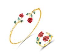 XFSRG Parure Gioielli da Donna 18K Placcato Oro Acciaio Set di Bacciale e Anello Rosa Inossidabile Fortunato Set Di Gioielli Per Mamma Moglie Fidanzata(Oro)