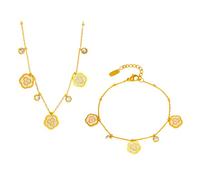 XFSRG Parure Gioielli da Donna Camelia Diamanti Incastonati Parure Collana e Bracciali Set Delicato Elegante Set di Gioielli Retrò Gioielleria Regalo (Bianco)