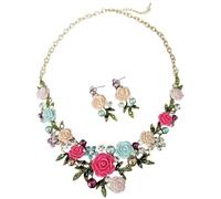 XFSRG Parure Gioielli da Donna Grandi Fiore Collana e Orecchini Set Delicato Elegante Set di Gioielli Retrò Perle Gioielleria Regalo (Multicolore-1)