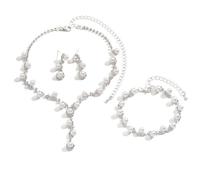 XFSRG Parure Gioielli Donna Bracciali Regolabili Perle Collana Orecchini set Elegante Semplice Set di Gioielli Sposa Ciondolo Sposa con Strass Grandi(Argento)