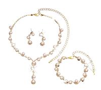 XFSRG Parure Gioielli Donna Bracciali Regolabili Perle Collana Orecchini set Elegante Semplice Set di Gioielli Sposa Ciondolo Sposa con Strass Grandi(Oro)