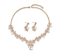 XFSRG Parure Gioielli Donna Collana di Cristallo Strass Orecchini Pendenti Bracciale Gioielli da Sposa Set per Fidanzamento Nozze Regalo di Matrimonio Serata (Bianco Oro)