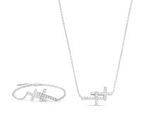 XFSRG Parure Gioielli Donna Collana Oro con Croce Elegante Design Moderno per Occasioni Speciali (Argento)