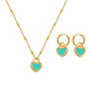 XFSRG Parure Gioielli Donna Cuore Oro Collana e Orecchini In Acciaio Inossidabile Elegante Set di Gioielli per Ogni Occasione Regalo Perfetto per Lei (Verde)