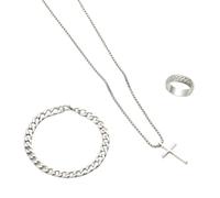 XFSRG Parure Gioielli Donna Elegante Collana con Croce Bracciale e Anello per Occasioni Speciali (Argento)