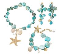 XFSRG Parure Gioielli Donna Elegante Collana e Braccialetto con Conchiglie e Stelle Marine per Occasioni Speciali (Blu)