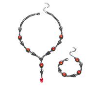 XFSRG Parure Gioielli Donna Elegante Collana Etnica Con Pietre Nere e Rosse Set Collane Rigide Oro per Occasioni Speciali (Nero e rosso)