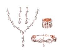 XFSRG Parure Gioielli Donna Elegante Collana Orecchini Bracciale Anello Set Gioielli Sposa Cristalli Brillanti Accessori Moda per Cerimonie e Eventi Speciali (Oro rosa, 4 pezzi)