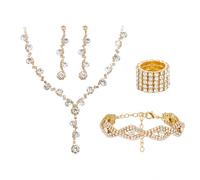 XFSRG Parure Gioielli Donna Elegante Collana Orecchini Bracciale Anello Set Gioielli Sposa Cristalli Brillanti Accessori Moda per Cerimonie e Eventi Speciali (Oro, 4 pezzi)