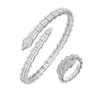 XFSRG Parure Gioielli Donna Elegante Con Bracciale e Anello In Oro Brillante Per Occasioni Speciali (Argento)