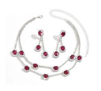 XFSRG Parure Gioielli Donna Elegante con Collana e Orecchini in Cristallo Rosso Set Collane Donna di Lusso Bigiotteria Moda per Feste e Occasioni Speciali (Rouge)