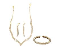 XFSRG Parure Gioielli Donna Elegante con Collana Orecchini e Bracciale in Cristallo Brillante Set Gioielli Donna Perfetto per Occasioni Speciali e Cerimonie (Oro)