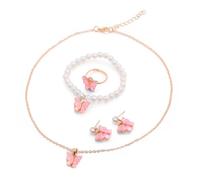 XFSRG Parure Gioielli Donna Elegante con Farfalle e Perle Collana Orecchini Braccialetto e Anello in Lega di Zinco (Rosa)